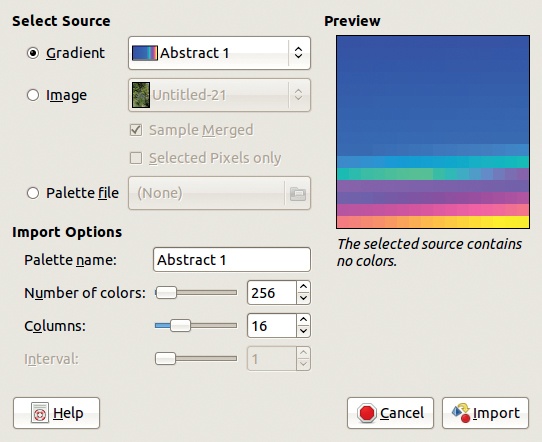 Importing a new palette