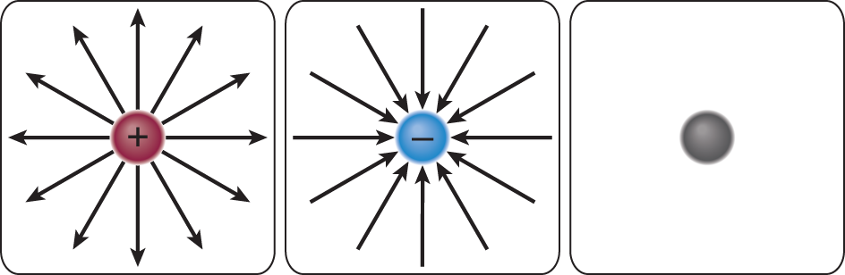 electric field lines around positive charge: radially outward; around negative: radially inward