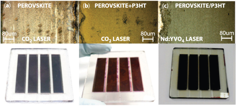 Figure shows image of the laser ablation for spin-coated modules based on P3HT as HTL in mesoporous NIP architecture.