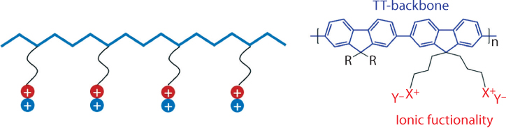 Figure shows chemical structures of conjugated polyelectrolytes (CPEs).