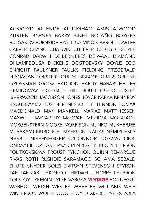 Vintage branding page detailing the names of all Vintage authors