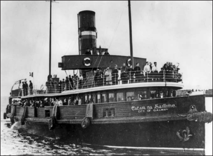 The Galway tender Cathair Na Gaillimhe coming into port can be seen to be carrying many survivors