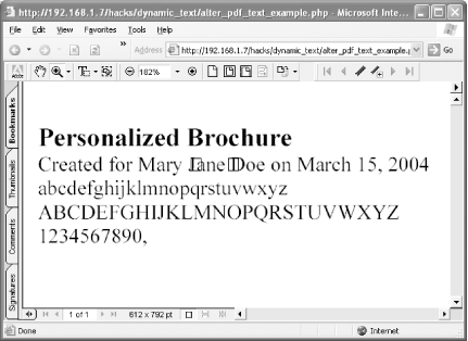 Acrobat displaying parentheses around “Jane” as empty rectangles, because we omitted them from our alphabet soup