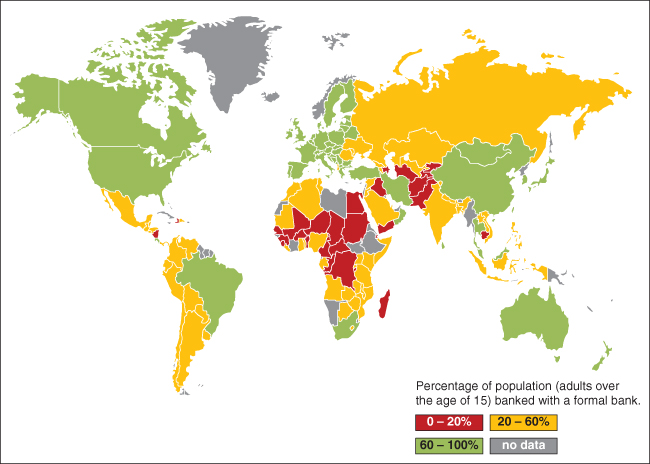 World map showing Financial Inclusion According to Country.