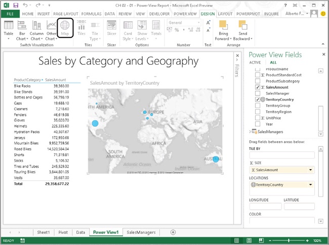 The Map button transforms the tabular representation into a map.