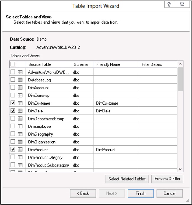 To load a table, you simply select its check box from the Table Import Wizard.