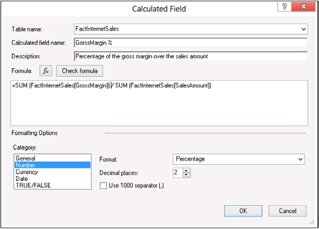 The Calculated Field dialog box lets you set all the parameters of a calculated field.