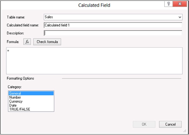 Here, you can see the Calculated Field window, which is useful for creating a new calculated field.