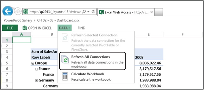 The DATA menu lets you refresh the connection of an open workbook.