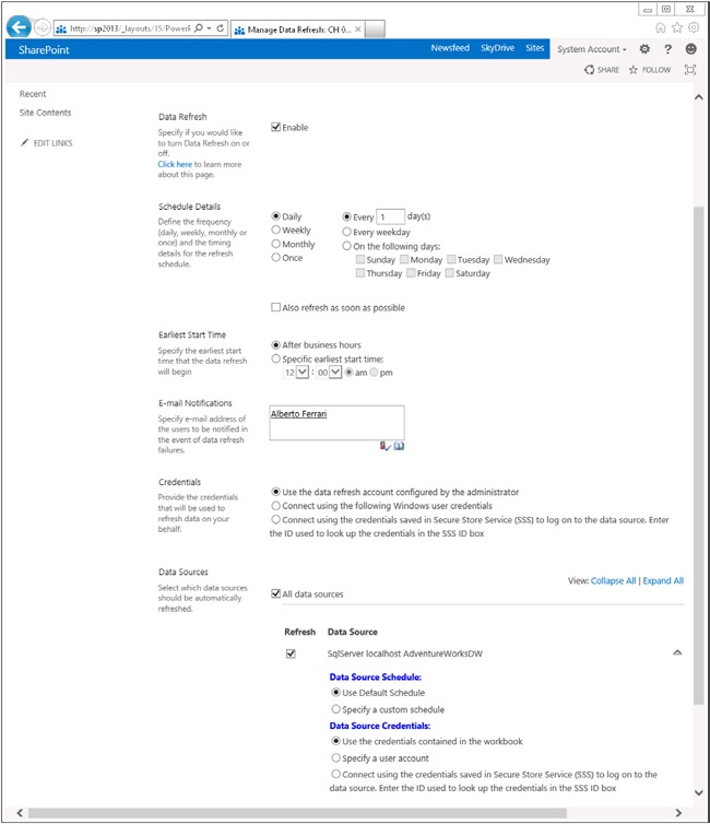 The Data Refresh configuration.