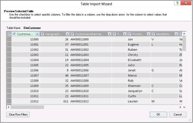 You can preview and filter a table before importing it.