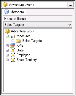 The measure group selection automatically filters unrelated dimensions (the Sales Targets measure group in this example).