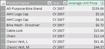 This table computed the average unit price per product and year.