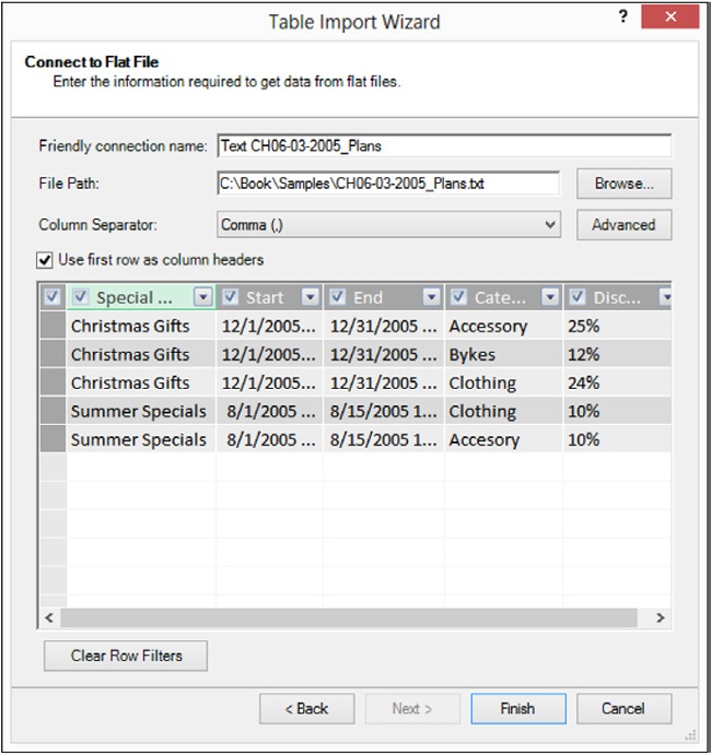 The Table Import Wizard is loading data from a flat file.