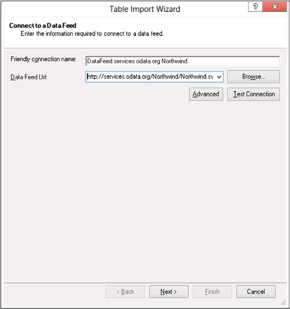 The Table Import Wizard can load data from OData feeds too.