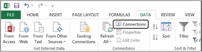 The Connections button opens the Workbook Connections dialog box.