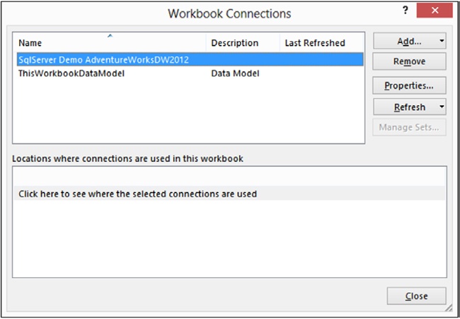 The Workbook Connections lists all the connections created in the current workbook.