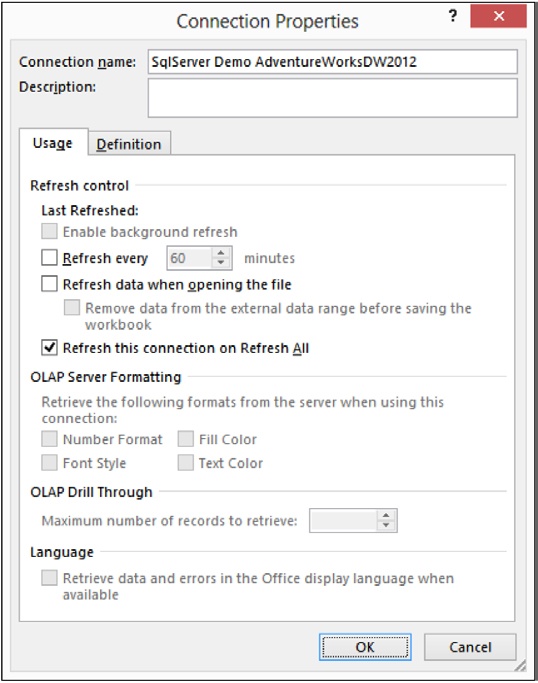 The Connections Properties dialog box lets you modify the properties of a single connection.