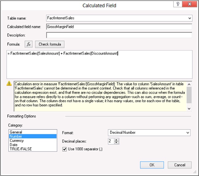 Trying to access a column name in a calculated field results in an error because no row context exists there.