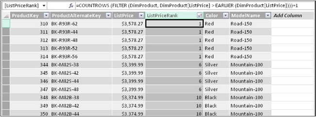 ListPriceRank is a useful example of how EARLIER is useful for navigating in row contexts.