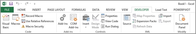 The DEVELOPER tab contains many useful features to develop VBA code.