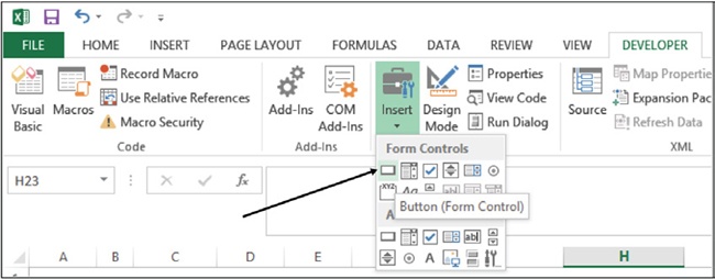 The Insert button lets you add user interface elements to a worksheet.