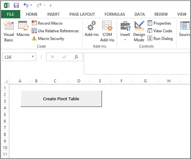 The workbook now contains a single button and no PivotTable.