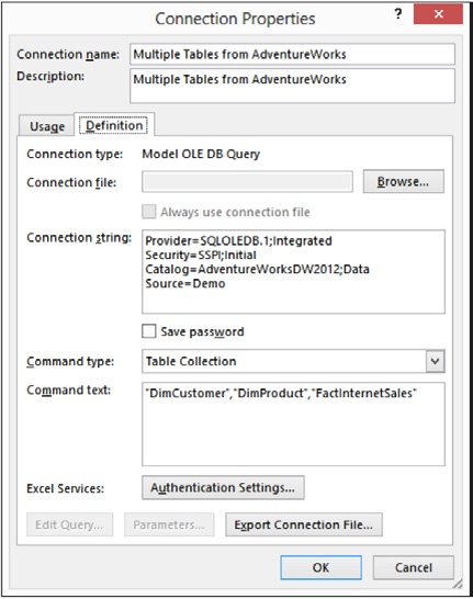 The Connection Properties dialog box shows the details of a connection.