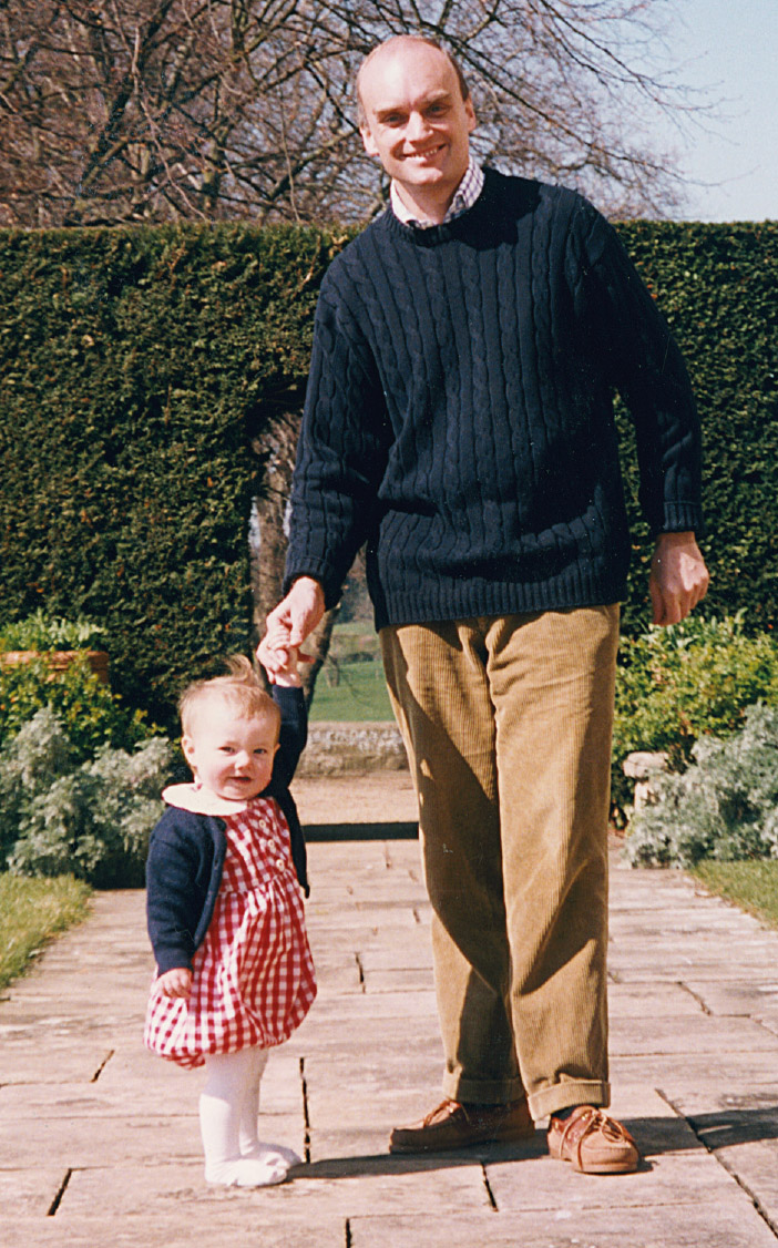 NC with Sophie Coleridge, aged one, photographed on the terrace at Overbury Court, Worcestershire. Sophie was learning to walk at the time.