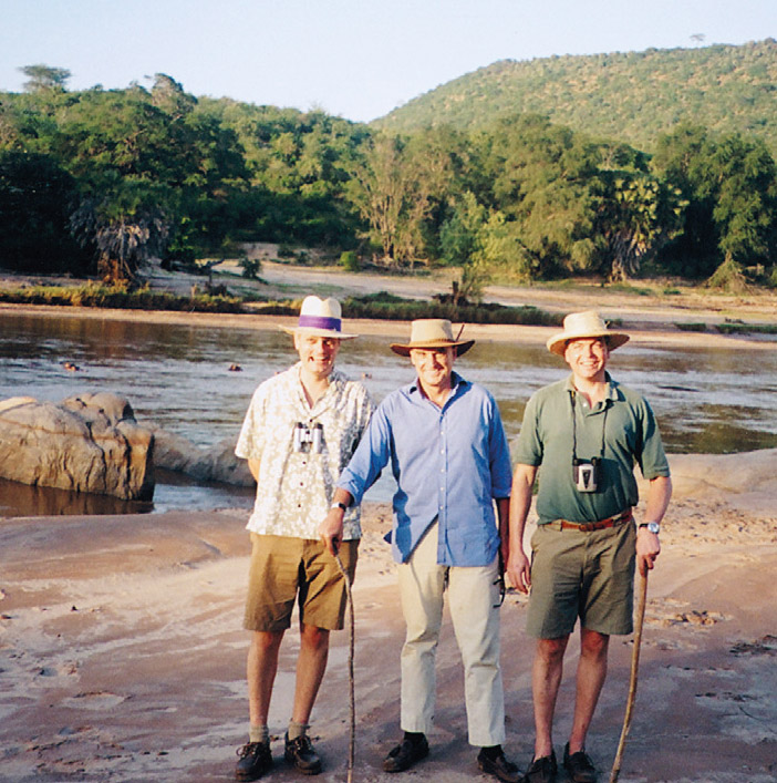 The brothers: Christopher, NC and Tim Coleridge on safari, Lugards Falls, Galana river, Kenya.