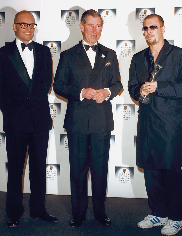 British Fashion Awards in a Battersea Park tent: NC, HRH The Prince of Wales, Alexander McQueen, who was named Designer of the Year.