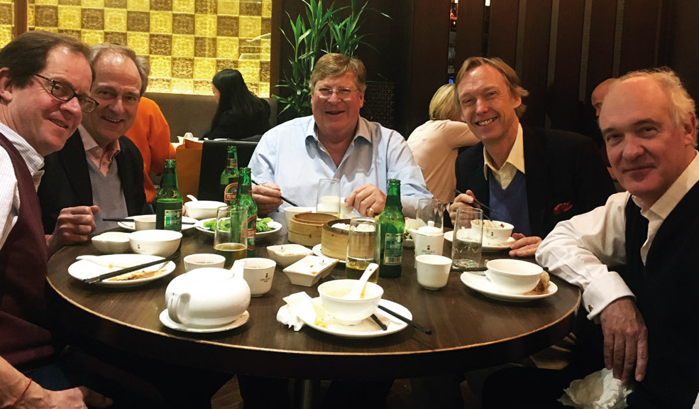 The Jade Garden set: Cambridge friends from the class of 1979. Nick Allan, Kit Hunter Gordon, Edward and James Stourton, Peter Pleydell-Bouverie. Biannual dim sum at the Jade Garden, Wardour Street, Soho.