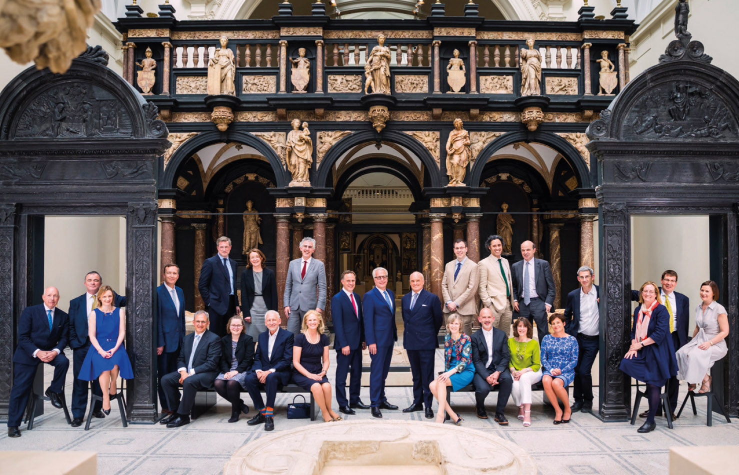 The Board of Trustees and senior executives of the Victoria and Albert Museum, photographed by Hugo Burnand in the Medieval-Renaissance Galleries, 2016. ‘The museum is run by a board populated by alpha-males and alpha-females, almost all accustomed to having the last word in their day jobs.’