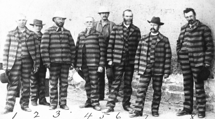 Job Pingree (far right, no. 8), Brent Scowcroft’s great-grandfather, in the Utah Penitentiary with fellow Mormons swept up in a “polyg hunt” organized by US marshals (August 12, 1885).