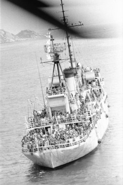 Dealing with refugees like those crowded on this boat was one of the major challenges Scowcroft took on while managing the American departure from Vietnam (April 3, 1975). COURTESY GERALD R. FORD PRESIDENTIAL LIBRARY