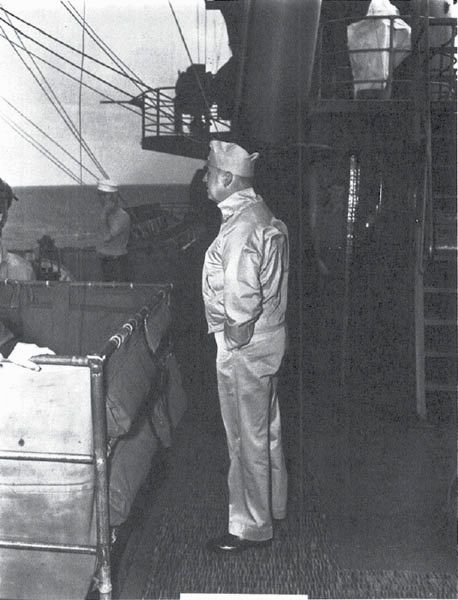 RAdm. Thomas Kinkaid on the Enterprise, 22 July 1942. (NA 80-G-11651)