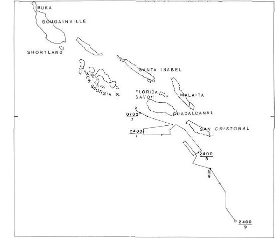 TF-61 (Carriers) track, 7–9 August.