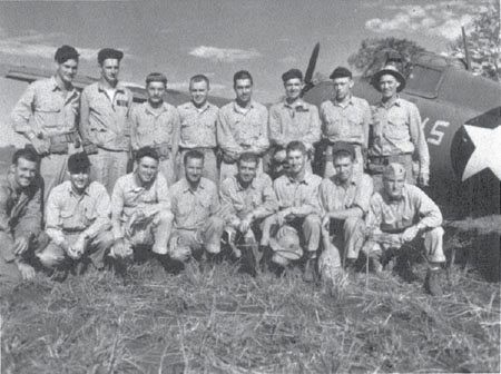 VMF-224, late September 1942. Top row (l to r): Hollowell, Brooks, Musselman, Johnson, Kennedy, Kunz, Hartley, Marine Gunner Fuller.