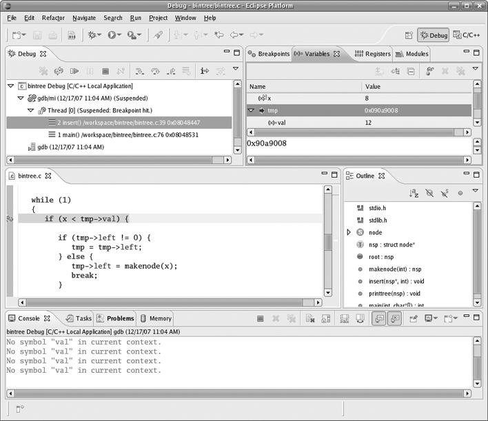 Inspecting a struct field in Eclipse