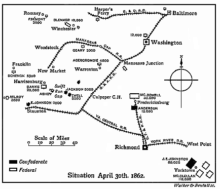 Map showing the situation on April 30th, 1862.