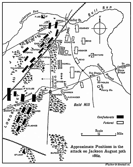 Map of the approximate positions in the attack on Jackson, August 30th, 1862.