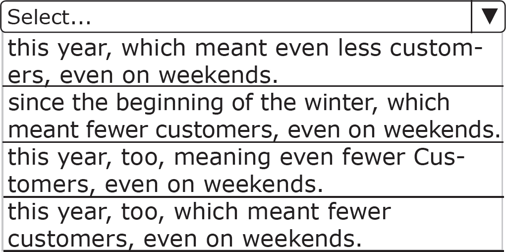 this year, which meant even less customers, even on weekends., since the beginning of the winter, which meant fewer customers, even on weekends., this year, too, meaning even fewer Customers, even on weekends., this year, too, which meant fewer customers, even on weekends.