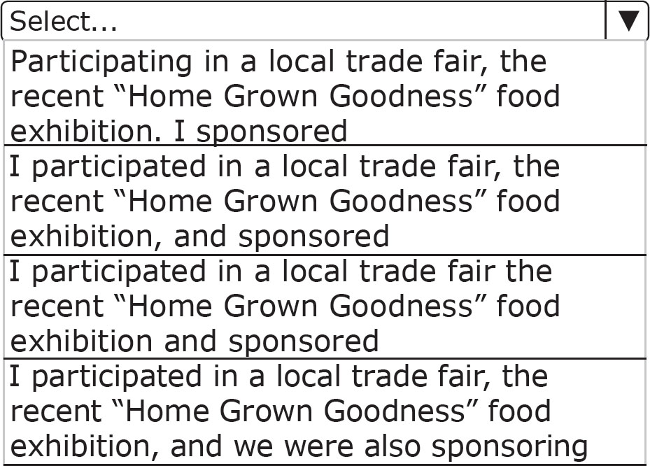 Participating in a local trade fair, the recent “Home Grown Goodness” food exhibition. I sponsored, I participated in a local trade fair, the recent “Home Grown Goodness” food exhibition, and sponsored, I participated in a local trade fair the recent “Home Grown Goodness” food exhibition and sponsored, I participated in a local trade fair, the recent “Home Grown Goodness” food exhibition, and we were also sponsoring