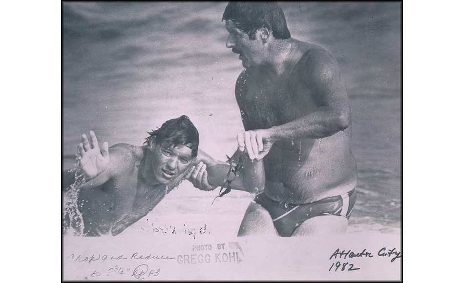 Sam Freas: my coach, lifeguard, and inspiration at the finish of the brutal 1982 race; Photo credit: The Press of Atlantic City and Gregg Kohl