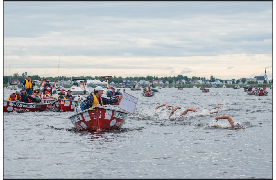 Alex in the Peribonka River at the start of the race; Photo courtesy of Vicky Boutin