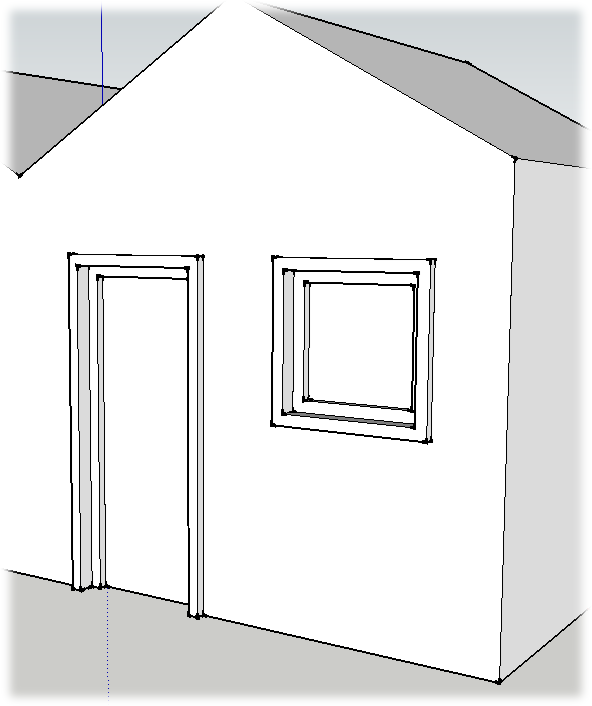 By using inferences along with the Offset and Push/Pull tools, you can quickly trim out your doors and windows.