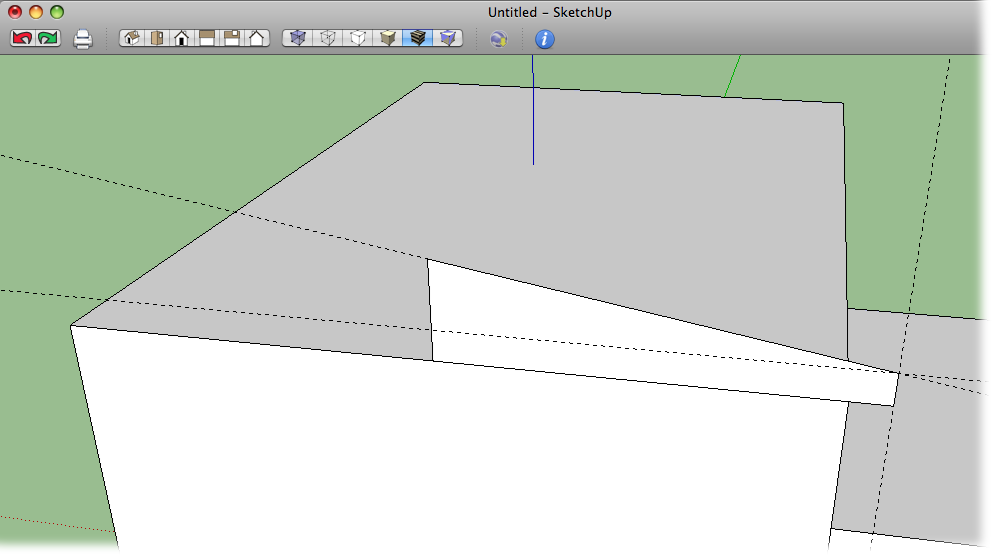 The shape of the roof is complete. Using the Follow Me tool, you'll extrude this shape along the path that's formed by the top edges of the building.