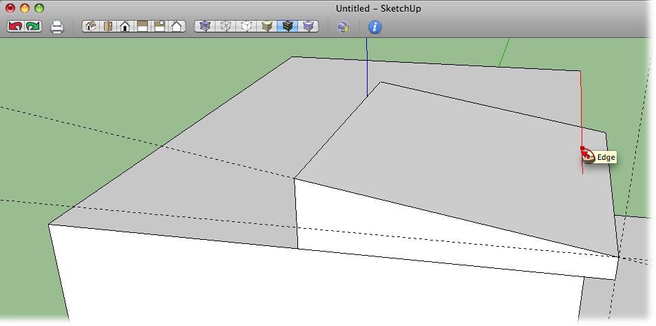 When the Follow Me tool is over an edge, the edge is highlighted, and the selected face is extruded along the path formed by the edge.