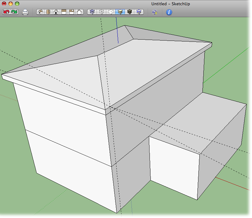 If all goes well in the roofing business, the finished result looks like this. If not, you can use Undo (Ctrl+Z for Windows, ⌘-Z for Mac) and try again. Or you may want to clean up by using the Eraser (E) and Line (L) tools.