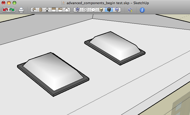 By using the smooth option (Ctrl in Windows, Option on a Mac) with the Eraser tool, you can create a curved skylight for the roof. With the curved glass, the skylights look like they'll be waterproof when the next big storm comes along.